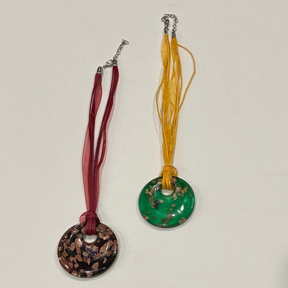 Red and Yellow Glass Pendant Necklaces